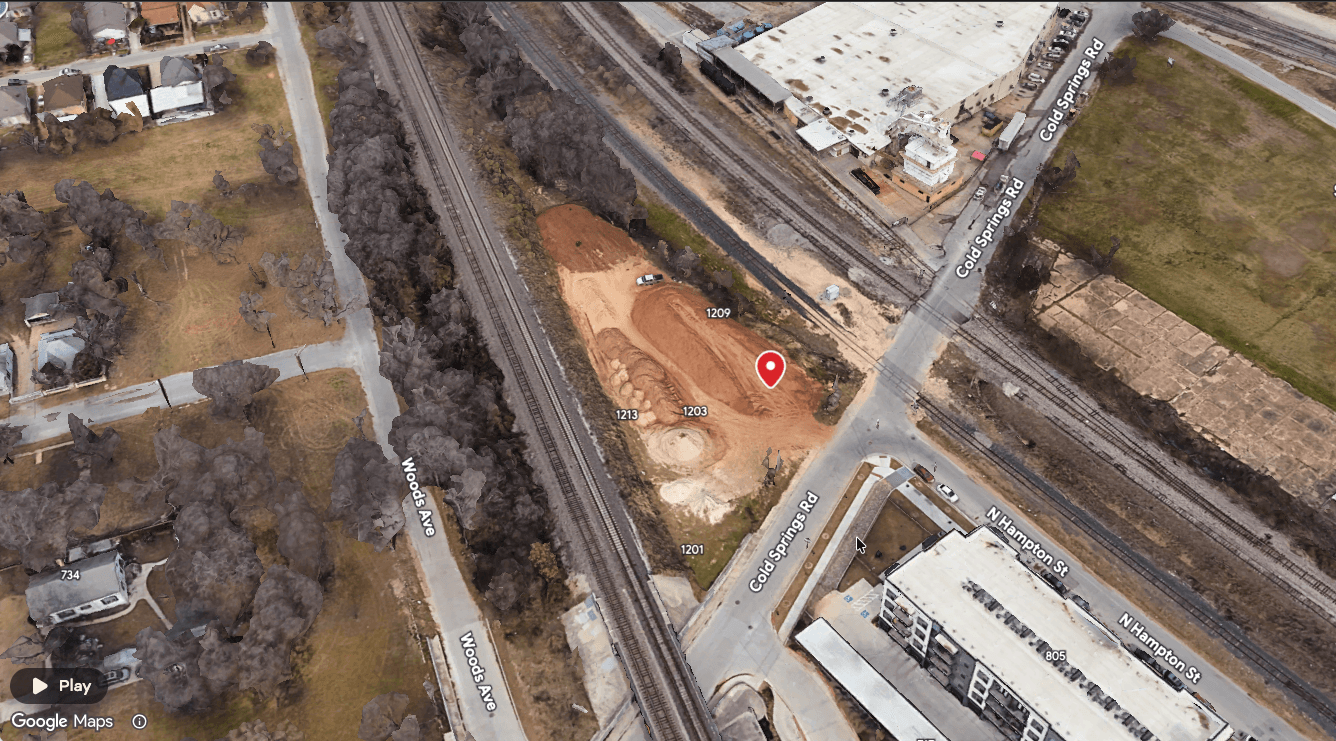 Drone Shot with Red Boundary Overlay - 1205 Cold Springs Rd, Fort Worth