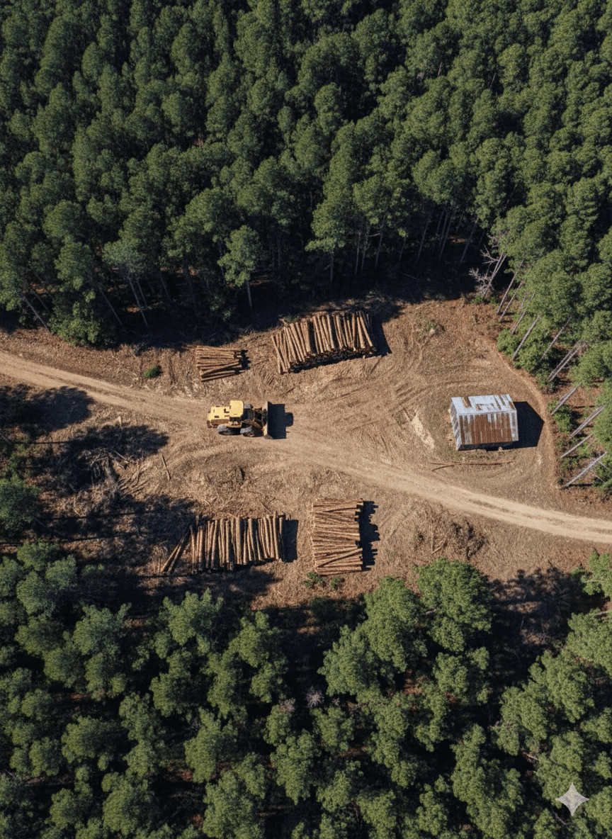 Western aerial perspective of 55 Ashley Mae Rd highlighting property features and access
