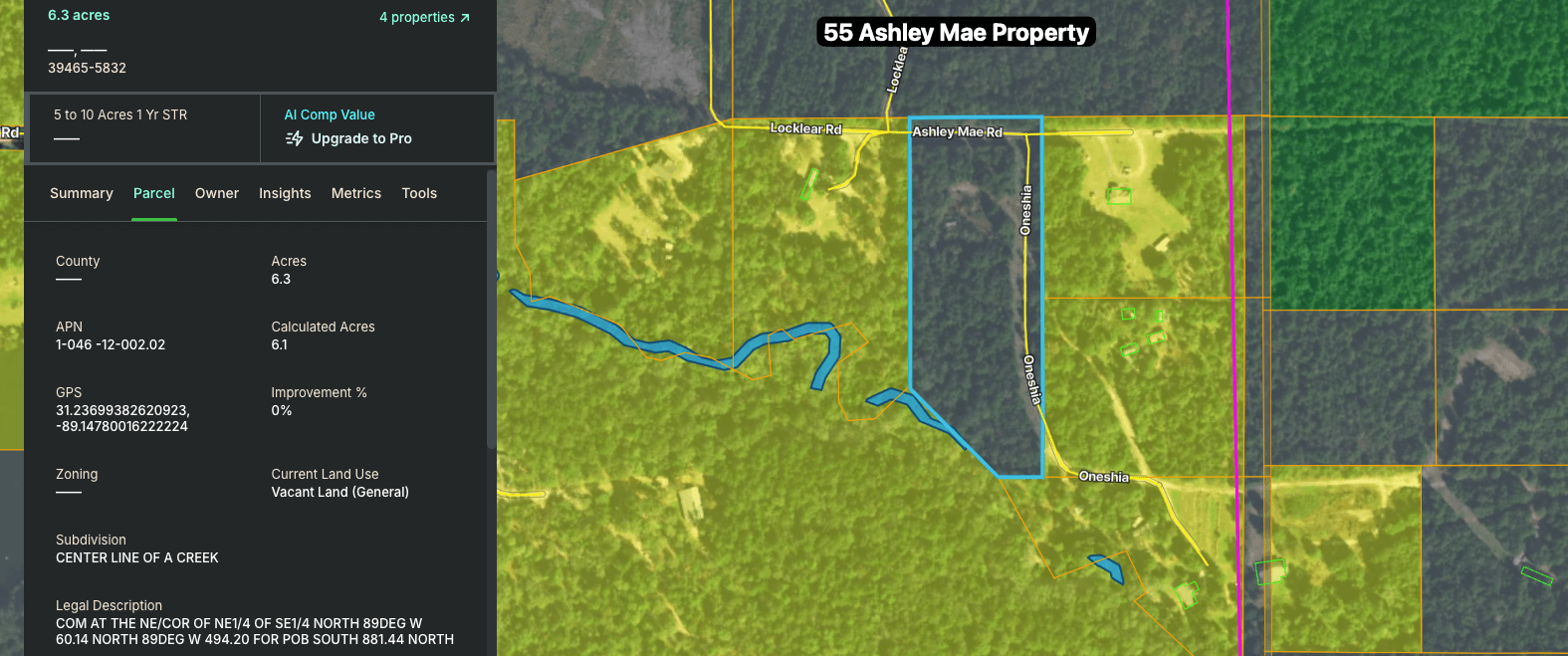 Land Insights land use analysis showing zoning and development potential for 55 Ashley Mae Rd