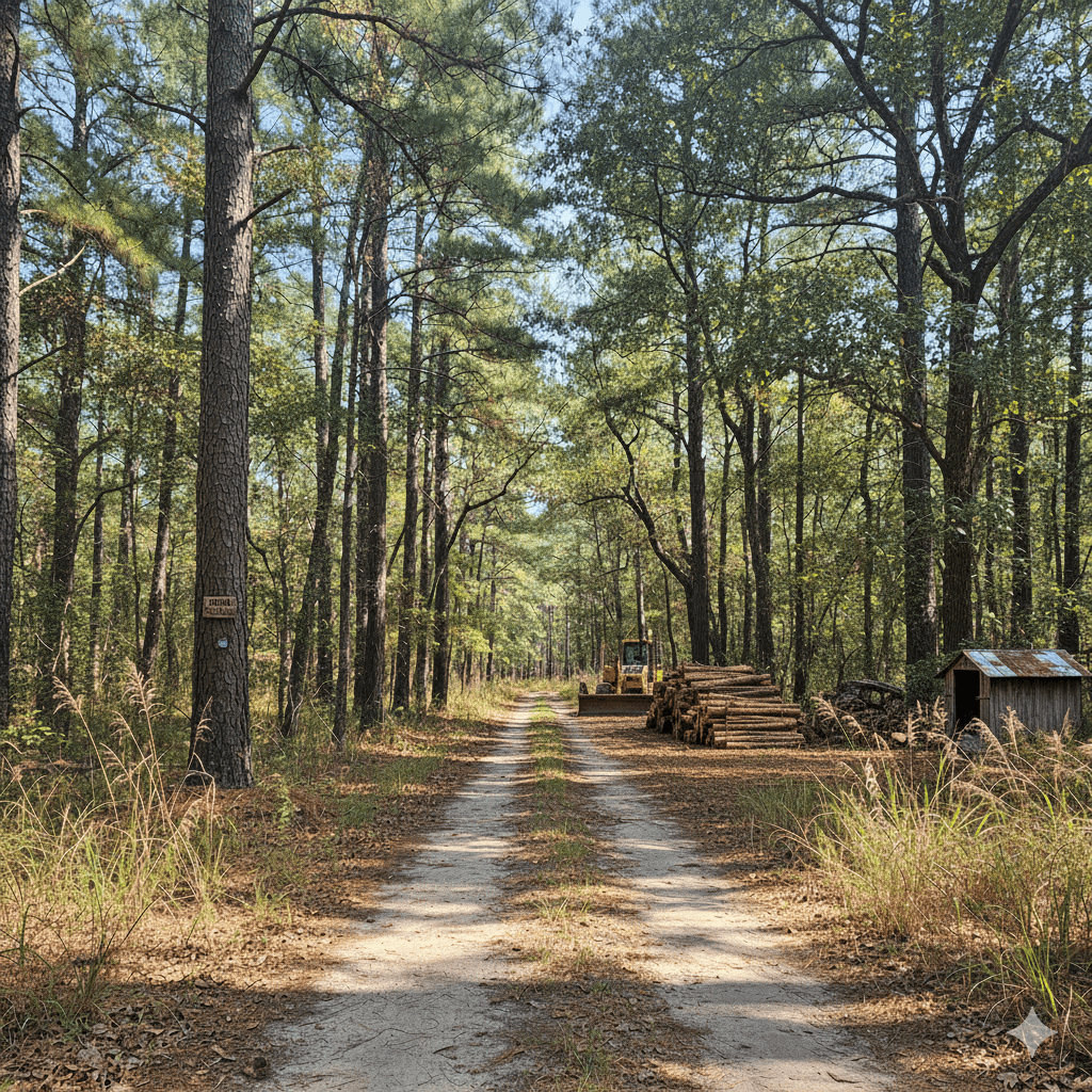 Ground-level view of 55 Ashley Mae Rd showing terrain and buildable areas