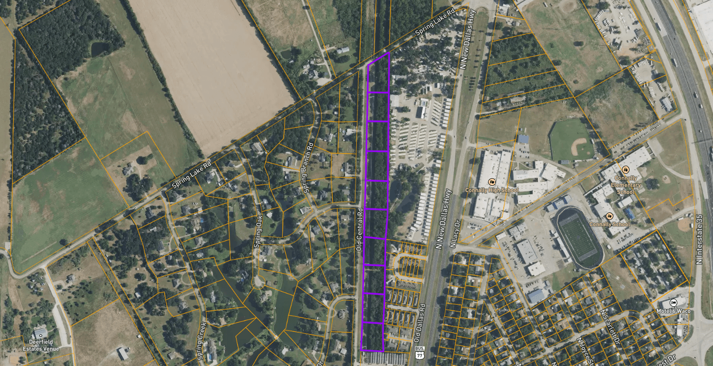 Aerial view of all 10 parcels on OLD CENTRAL RD